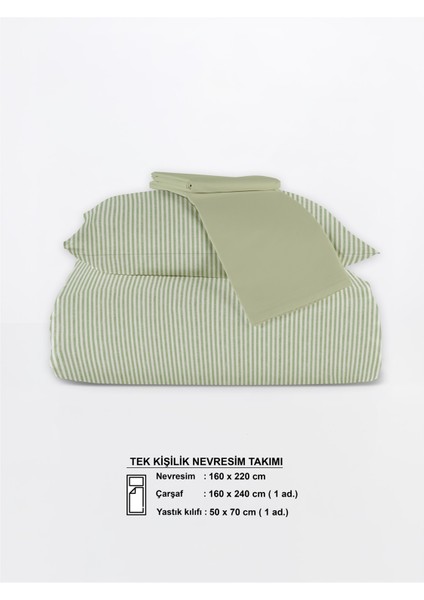 Striped %100 Pamuk Ranforce Yezra Yeşil Ipliği Boyalı Nevresim Takımı Tek Kişilik - 160X220 cm indirimleri
