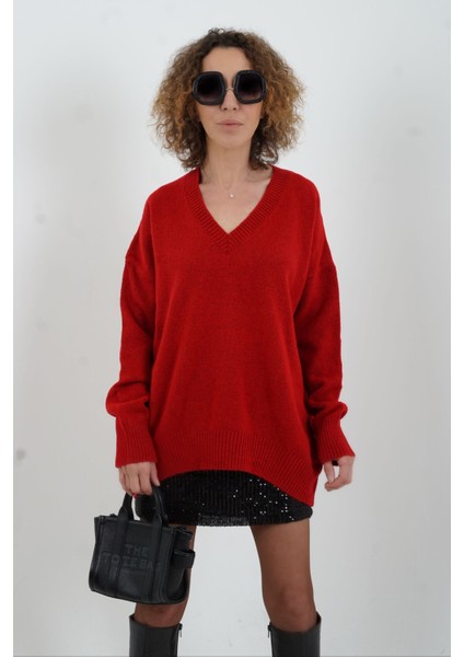 Kırmızı Best V Yaka Kazak