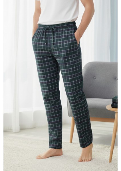 2’li Takım Erkek Kareli Pijama Altı Cepli Bol Kalıp Lastikli Ipli Yumuşak Relax Fit Yeşil-Kırmızı Alt fiyatları