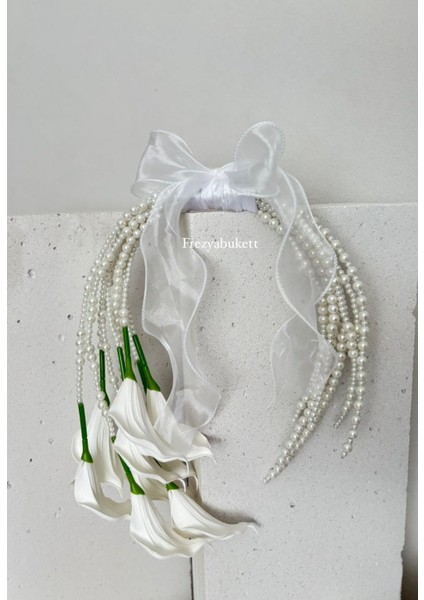 İnci detaylı Gala gelin buketi
