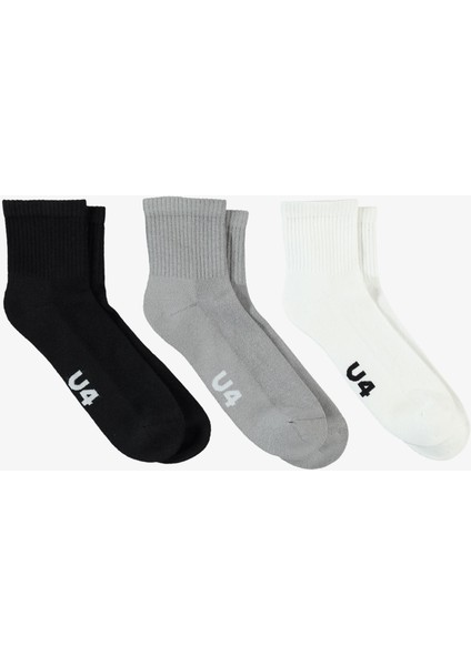 Unıted4 Core Unisex Siyah/gri/beyaz 3'lü Çorap