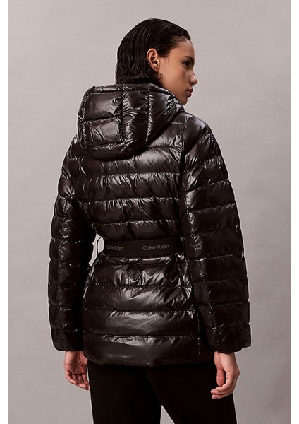 Kadın Belted Lightweight Puffer Mont - Siyah fiyatları