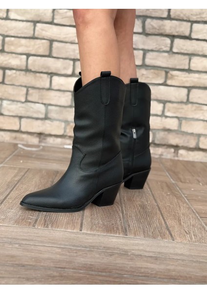 Alora Büyük Numara Uzun Kovboy Kadın Botu Suni Deri Western Stil