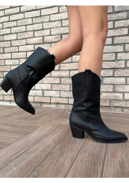 Alora Büyük Numara Uzun Kovboy Kadın Botu Suni Deri Western Stil