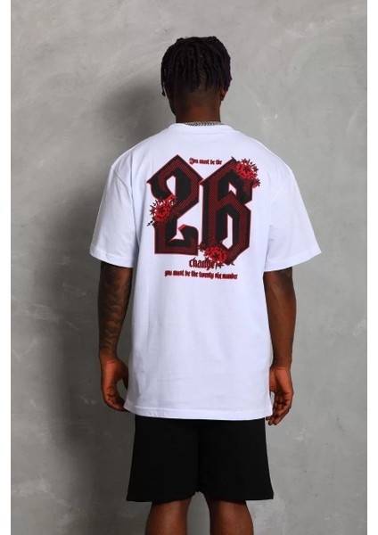 Unisex Oversize Baskılı Bisiklet Yaka T-Shirt - Beyaz fiyatları