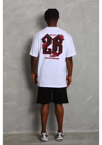 Unisex Oversize Baskılı Bisiklet Yaka T-Shirt - Beyaz modelleri