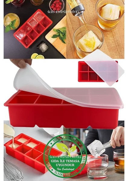 Chef Kapaklı Silikon Buz Kalıbı - Bpa Içermeyen, Viski ve Kokteyller Için Büyük Buz Kalıpları, 2 Inç Büyük Buz Küpleri Yapmak Için Kolayca Çıkarılabilen Silikon Buz Kalıbı, Kırmızı