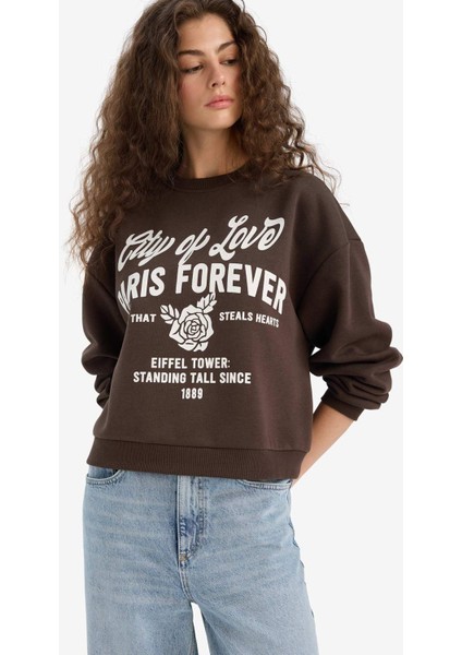 Regular Fit Bisiklet Yaka Baskılı Sweatshirt E8602AX25WN modelleri