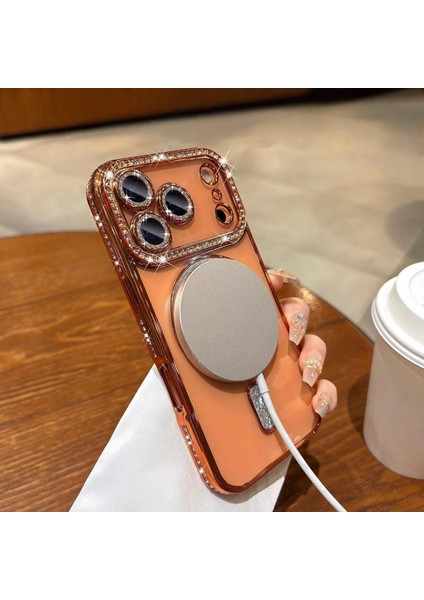 Apple iPhone 17 Pro Max Kılıf Simli Taşlı Lens Korumalı Arkası Şeffaf Kenarı Renkli Parlak Magsafe Kapak fiyatları