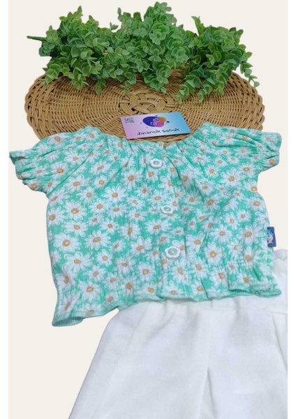 Kız Çocuk Yazlık Interlok Fitilli Kumaş Çiçek Baskılı Keten Şortlu Alt Üst 2li Takım Ince fiyatları