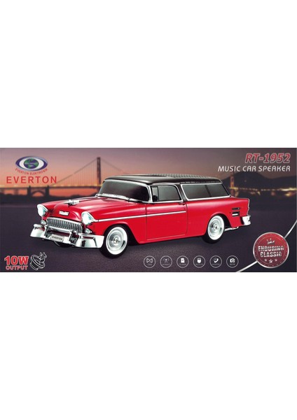 RT-1950 Kırmızı Bluetooth Fm-Usb-Tf-Aux Şarjlı Nostaljik Radyo