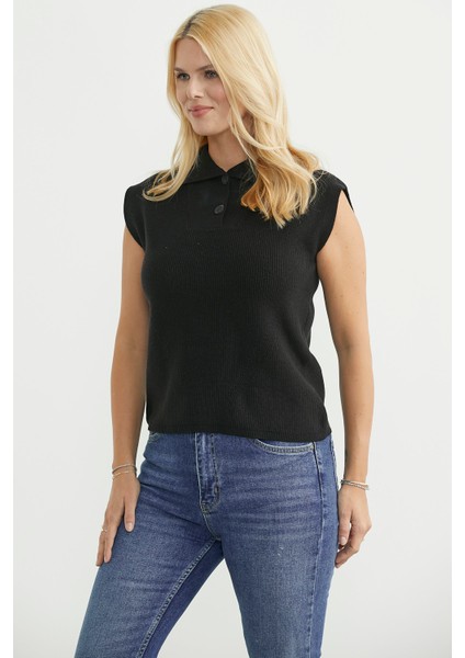 Şal Yaka Yarım Düğmeli Triko Süveter - Siyah fiyatları