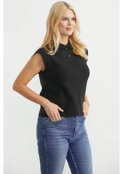 Şal Yaka Yarım Düğmeli Triko Süveter - Siyah fırsatları