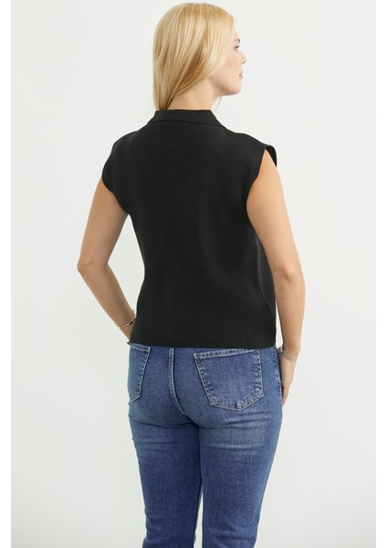 Şal Yaka Yarım Düğmeli Triko Süveter - Siyah indirimleri