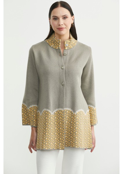 Dik Yaka Düğmeli Uzun Triko Hırka - Vizon fiyatları