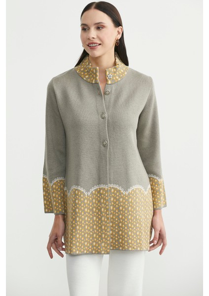 Dik Yaka Düğmeli Uzun Triko Hırka - Vizon modelleri