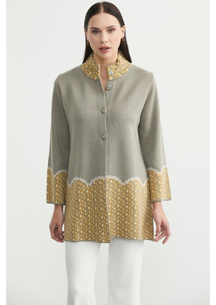 Dik Yaka Düğmeli Uzun Triko Hırka - Vizon fırsatları