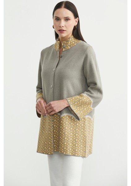 Dik Yaka Düğmeli Uzun Triko Hırka - Vizon indirimleri