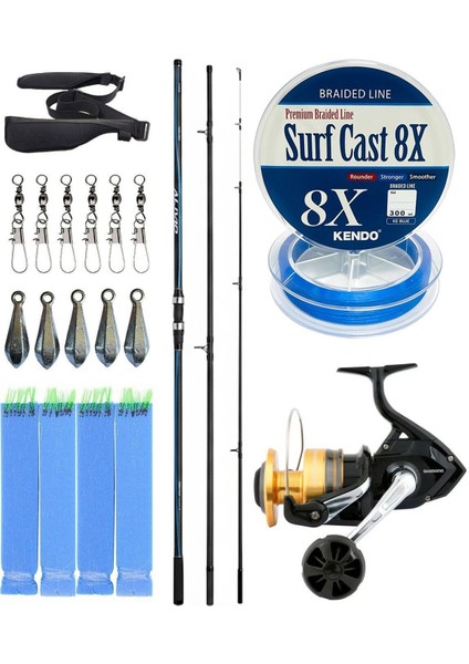 Yekoutdoor Profesyonel Olta Seti Shimano Kamış Alivio Surf T 425 Bx-G 4,25M 225G 3pc&shimano Makina Socorro 6000 Sw