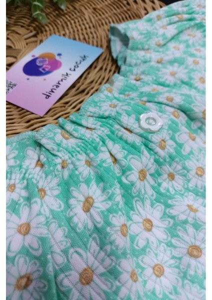 Kız Çocuk Yazlık Interlok Fitilli Kumaş Çiçek Baskılı Keten Şortlu Alt Üst 2li Takım Ince indirimleri