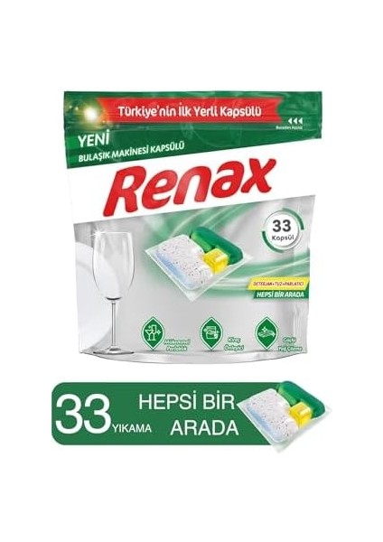 Renax Bulaşık Makinesi Kapsülü Hepsi Bir Arada 33 Lü