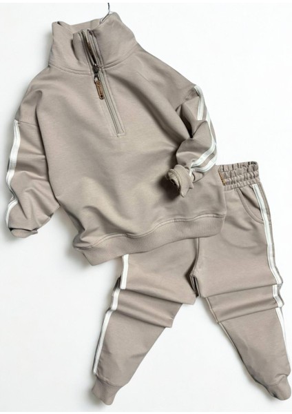 Yarım Fermuarlı Bej Kız Çocuk Takım