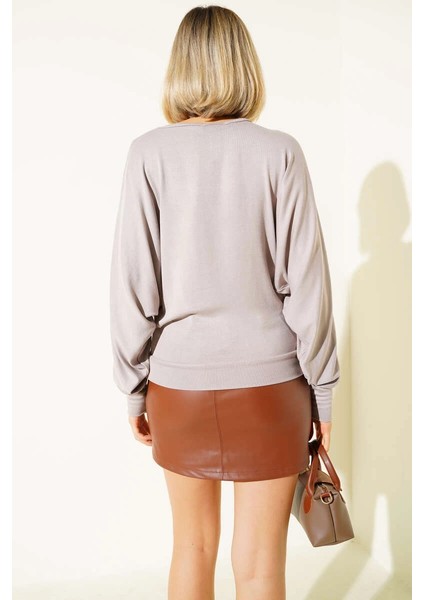 Yarasa Kol Salaş Bluz Vizon T4273 modelleri