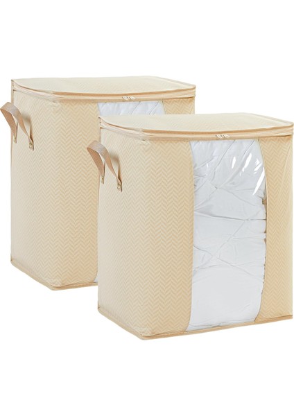 Textile 2&apos;li Pvc Pencereli Bej Hurç Set 45 x 30 x 50 cm