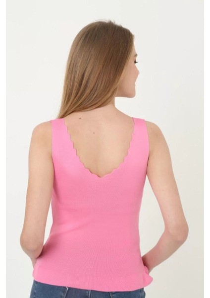 Kadın V Yaka Fırfır Detay Crop - Pembe fiyatları