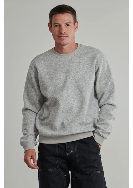 Erkek Melange Yün Karışımlı Scuba Sweatshirt - Gri
