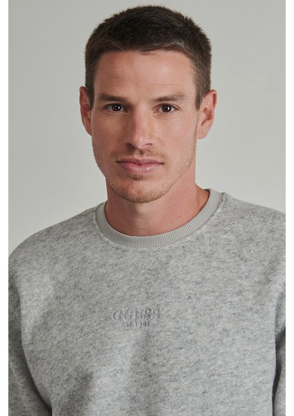 Erkek Melange Yün Karışımlı Scuba Sweatshirt - Gri fırsatları