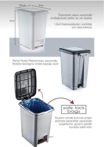 Çop Kovası 25 Lt Iç Kovasız Şenyayla Slim Köşeli modelleri