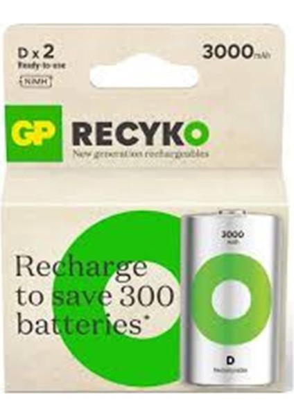 3000 Mah Büyük Boy Şarjlı Pil 2 Li Paket D Boy GP300DHCR21-2TLB2