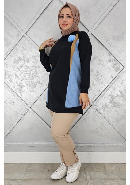 Kadın Kombinli Tül Çiçek Detaylı Tesettür Tunik