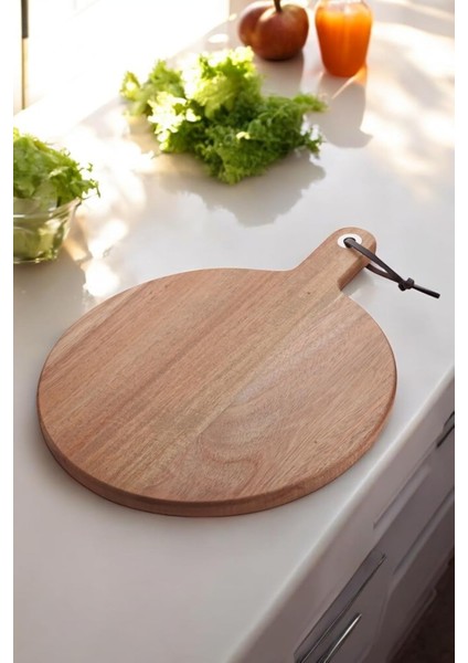 Akasya Ağacı Sunum ve Servis Tahtası, Akasya Tahtası Saplı, Et, Peynir, Ekmek, Sebze ve Meyve Servis Tepsisi Için Ahşap Mutfak Doğrama Tahtası (26 * 35 * 1.5cm)