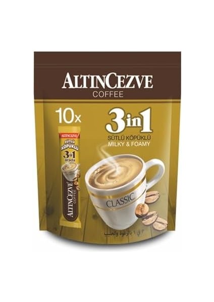 Altıncezve 3ü1 Arada Üçü Bir Arada Sütlü Köpüklü 10&apos;lu Paket (Tek Içimlik) 16 gr x 10 Adet