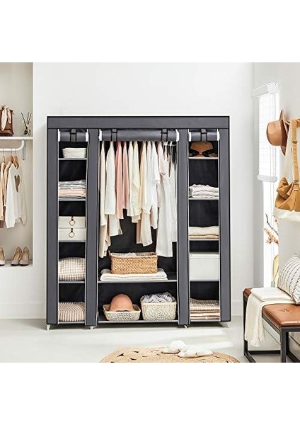 , Kumaş, Dokunmamış Kumaş Kapaklı, Askılı Katlanır, 45 x 150 x 175 Cm, 12 Raf, Metal Çerçeve, Yatak Odası Için, Gri LSF03G fiyatları