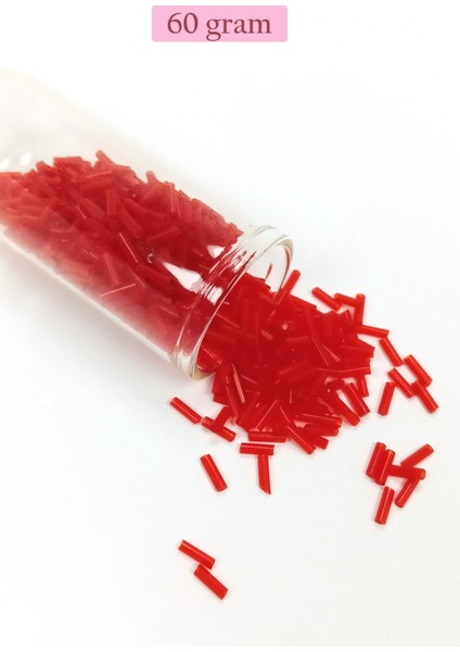 Litaetrend Uzun Boru Kesme Boncuk Çap 2mm Uzunluk 10 mm - 60 Gram - Kırmızı - BNC284