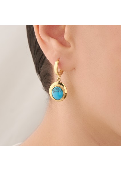 925 Ayar Sarı Altınkaplama Firuze Taşlı Gümüş Küpe