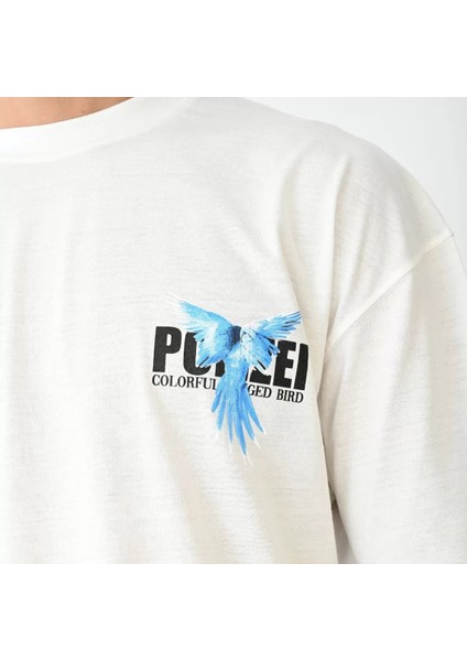 Unisex Bisiklet Yaka Baskılı Oversize T-Shirt - Beyaz fiyatları