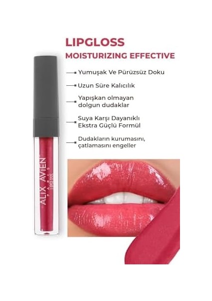 Alıx Avıen Uzun Süre Kalıcı Yapışkan His Bırakmayan Nemlendirici Dudak Parlatıcısı-Lipgloss 12 Juicy Strawberry