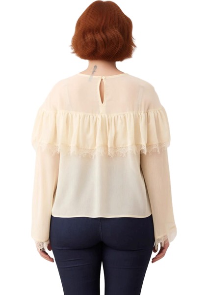 Kadınlar Için Zarif Şifon Bluz Dantel Detaylı Bisiklet Yaka Büyük Beden Seçenekleri Kaliteli modelleri