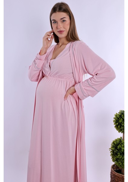 Pembe Sabahlıklı Hamile Lohusa Gecelik Takım