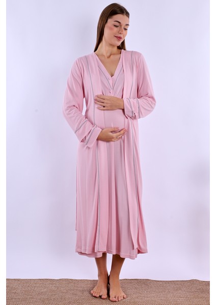 Pembe Sabahlıklı Hamile Lohusa Gecelik Takım