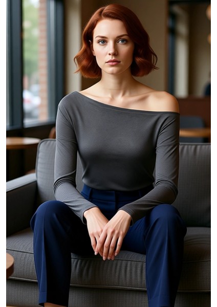 Moda Kayık Yaka Örme Slim Çizgili Desen Casual Günlük Regular Uzun Kol Bluz fırsatları