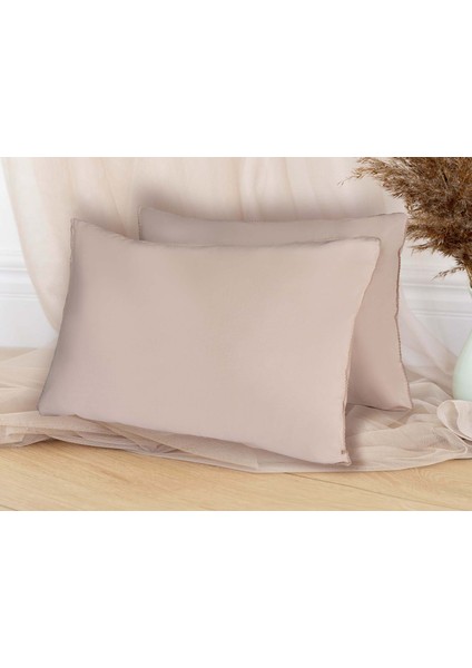 Yastık Kılıfı Simple Oyalı %100 Cotton 2'li Bej