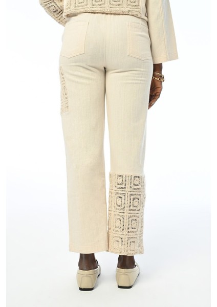 Kadın Paçası Dantel Detaylı Natur Renk Pamuk Pantolon modelleri