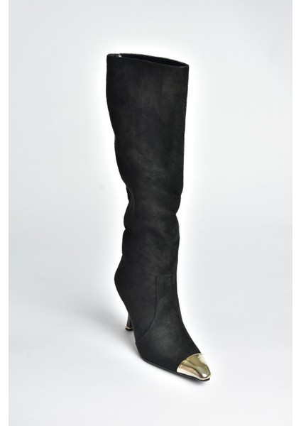 V752574102 Siyah Süet Ince Topuklu Kadın Çizme indirimleri