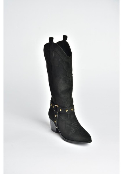 V820320302 Siyah Süet Kalın Topuklu Kadın Çizme indirimleri