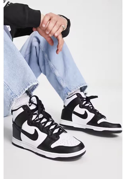 Dunk Panda Hıgh Retro Erkek Siyah-Beyaz Deri Bilekli Spor Ayakkabı